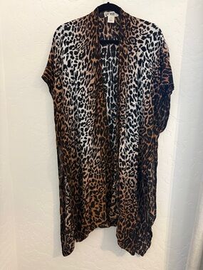 Say What? Leopard Print Open Front Kimono Cardigan - Brown Black White